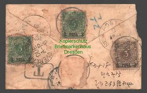 B7880 Deutsch Ostafrika DOA kleiner Brief Dar-Es-Salaam 1896 nach Bombay Indien
