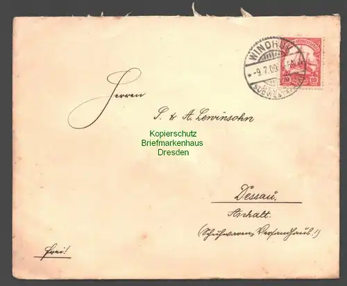 B7737 Deutsch Südwestafrika versiegelter Brief Windhuk 1909 an Lewinsohn Dessau