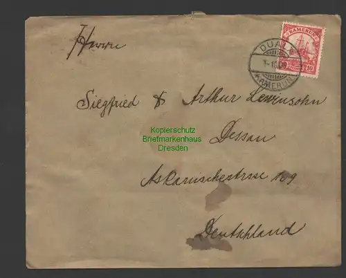 B7396 Brief Duala Kamerun 1909 an Schuhwaren Versandhaus Lewinsohn Dessau