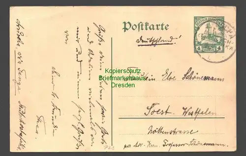 B7833 Deutsch Ostafrika DOA Ganzsache 4 Heller Amani 1912 nach Soest