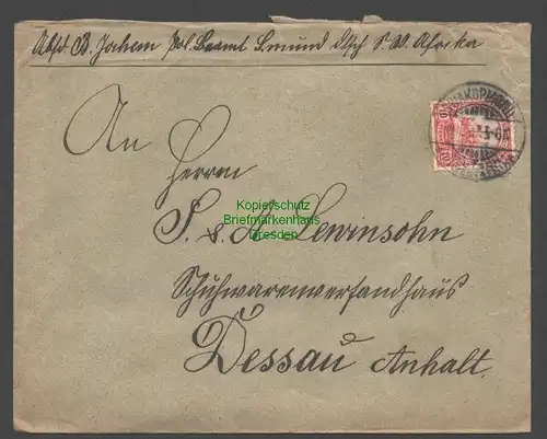 B7742 Deutsch Südwestafrika Brief Swakopmund 1907 an Lewinsohn Dessau