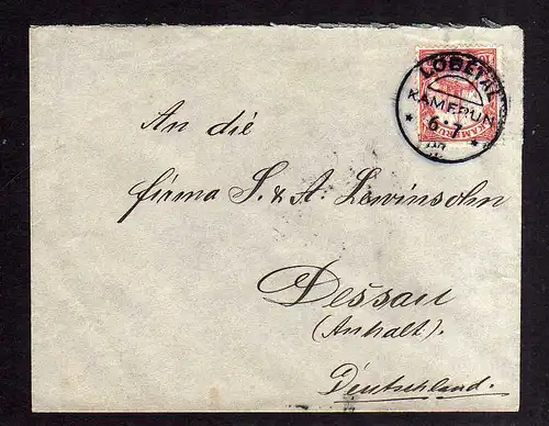 115589 Kamerun Lobetal 1908 kleiner Brief an Versandhaus Lewinsohn Dessau Ankunf