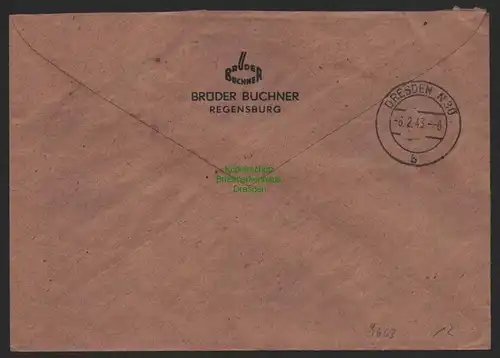 B9663 R-Brief Gebr. Hörmann A.-G. Regensburg 2 Brüder Buchner 1943