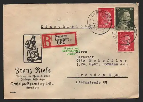 B9616 R-Brief Gebr. Hörmann A.-G. Neusalza-Spremberg Franz Riese 1942 Thams &