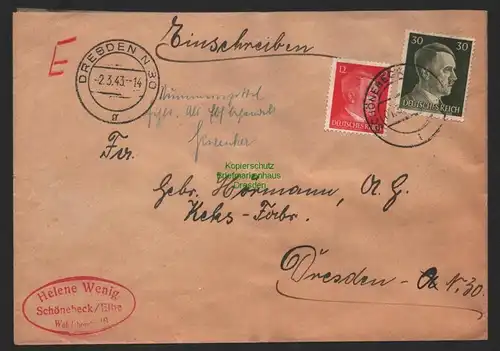 B9715 R-Brief Gebr. Hörmann A.-G. Schönebeck (Elbe) 1 ohne Zettel Helene Wenig