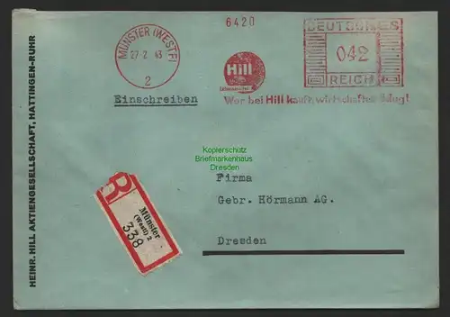 B9602 R-Brief Gebr. Hörmann A.-G. Münster Westf 2 Heinr. Hill Aktiengesellschaft