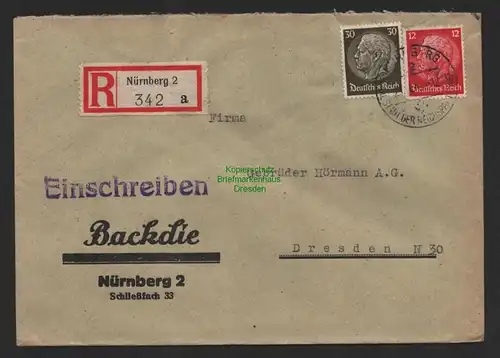 B9634 R-Brief Gebr. Hörmann A.-G. Nürnberg 2 a Backdie 1942