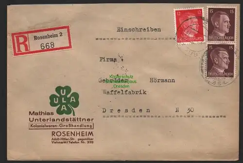 B9674 R-Brief Gebr. Hörmann A.-G. Rosenheim 2 668 Mathias Unterlandstättner 1943