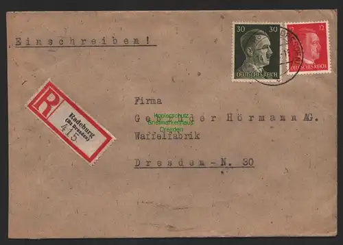 B9652 R-Brief Gebr. Hörmann A.-G. Radeburg (Bz Dresden)  1943
