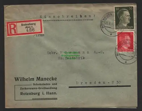 B9676 R-Brief Gebr. Hörmann A.-G. Rotenburg (Han) 2 Wilhelm Manecke 1943 Schoko