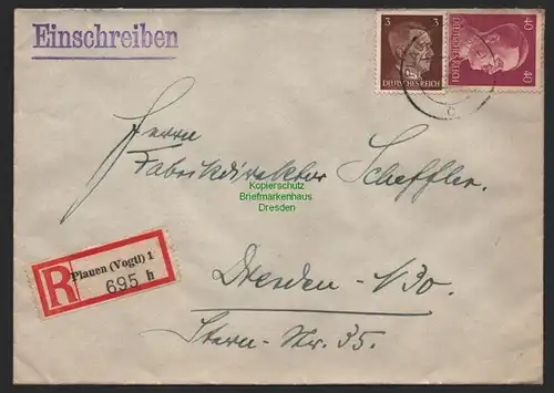 B9695 R-Brief Gebr. Hörmann A.-G. Plauen (Vogtl) 1 h Hellmut Waldenfels 1943