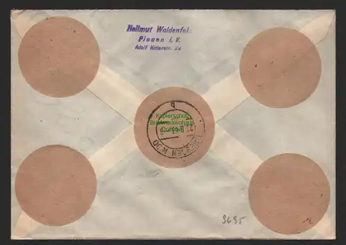 B9695 R-Brief Gebr. Hörmann A.-G. Plauen (Vogtl) 1 h Hellmut Waldenfels 1943
