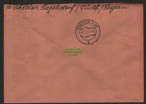 B9736 R-Brief Gebr. Hörmann A.-G. Siegelsdorf A. Scheller 1943