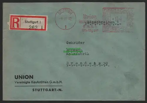B9754 R-Brief Gebr. Hörmann A.-G. Stuttgart 1 i  1942 UNION Verein. Kaufstätten