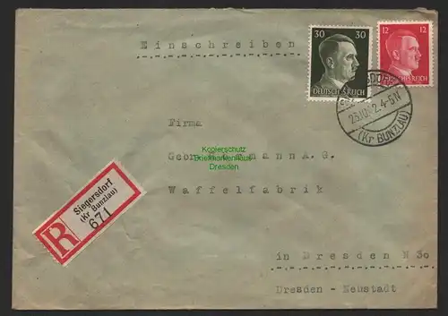 B9737 R-Brief Gebr. Hörmann A.-G. Siegersdorf (Kr Bunzlau) Frida Küttner 1942