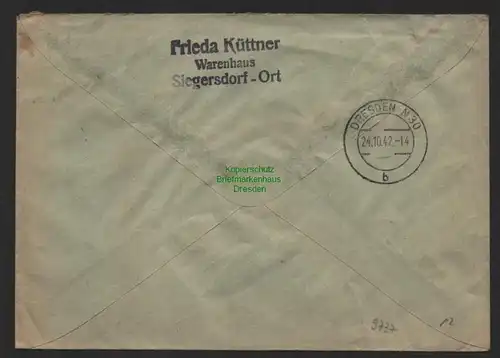 B9737 R-Brief Gebr. Hörmann A.-G. Siegersdorf (Kr Bunzlau) Frida Küttner 1942