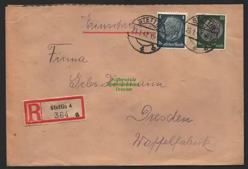 B9747 R-Brief Gebr. Hörmann A.-G. Stettin 4 a 364  Otto Robert Knoll 1942