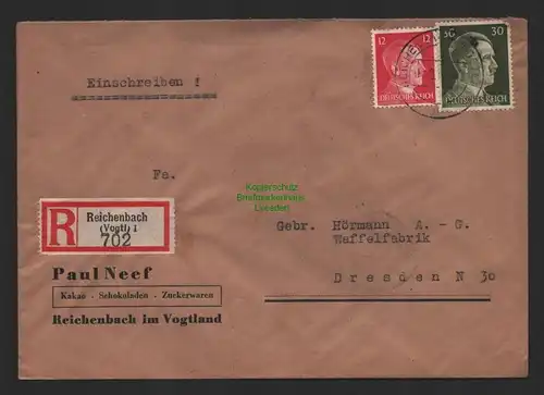 B9665 R-Brief Gebr. Hörmann A.-G. Reichenbach (Vogtl) 1 Paul Neef  1943 Kakao