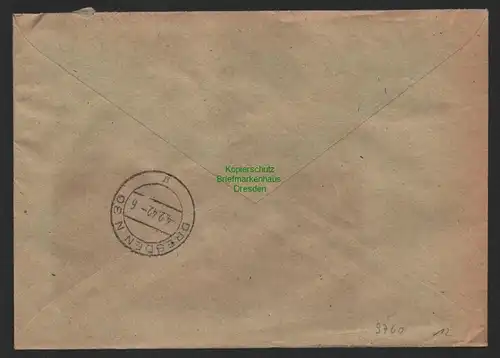 B9760 R-Brief Gebr. Hörmann A.-G. Teplitz-Schönau 1 350 Plomer & Co.  1942 Zent