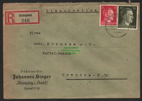 B9743 R-Brief Gebr. Hörmann A.-G. Steinpleis 246 Johannes Singer 1942 Bäckermei