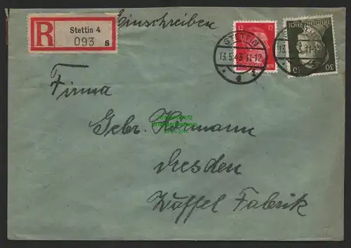 B9749 R-Brief Gebr. Hörmann A.-G. Stettin 4 s 093 Otto Robert Knoll 1943