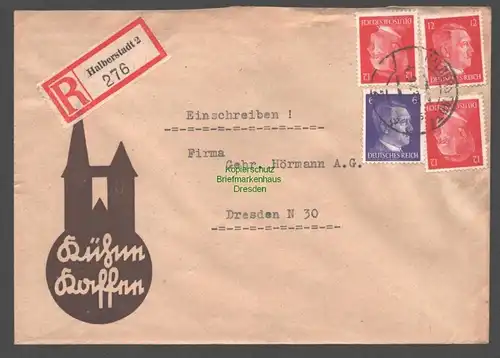 B9399 R-Brief Gebr. Hörmann A.-G. Halberstadt 2 1943 Paul Kühne  Lebensmittel