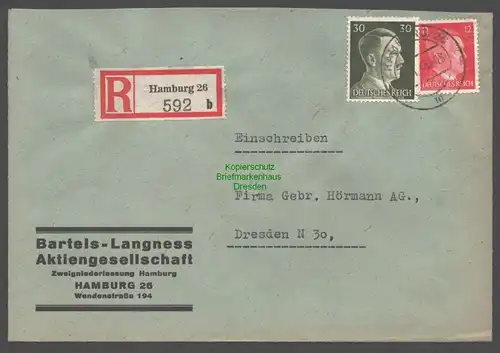 B9418 R-Brief Gebr. Hörmann A.-G. Hamburg 26 b 1943 Bartels - Langness  AG