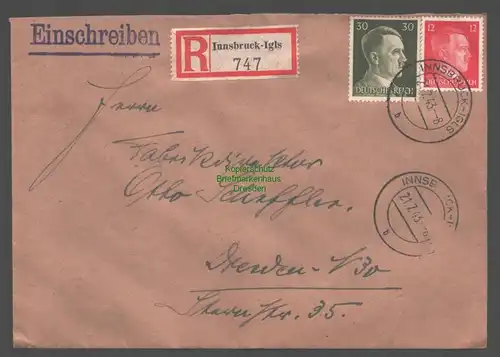 B9437 R-Brief Gebr. Hörmann A.-G. Innsbruck-Igls 1943 an Fabrikdirektor Scheffel