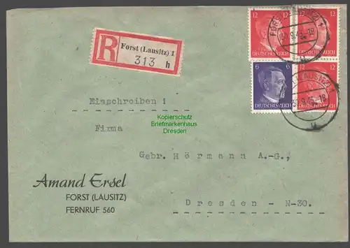 B9315 R-Brief Gebr. Hörmann A.-G. Forst (Lausitz) 1 h 1943 Amand Ersel