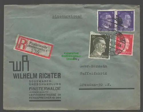 B9310 R-Brief Gebr. Hörmann A.-G. Finsterwalde 1942 Wilhelm Richter Süßwaren