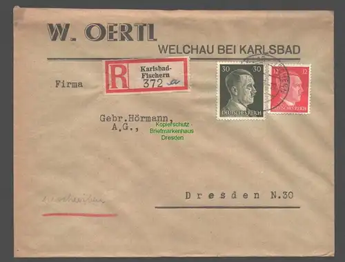 B9445 R-Brief Gebr. Hörmann A.-G. Karlsbad-Fischern a 1943 W. Oertl Welchau