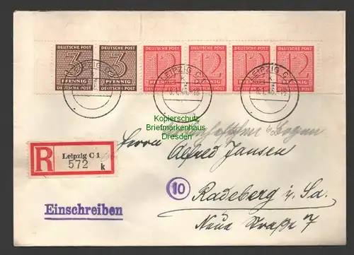 B7391 SBZ Brief 6x Marke mit OR ndgz. Aus Kombinationsbogen Einschreiben 1945