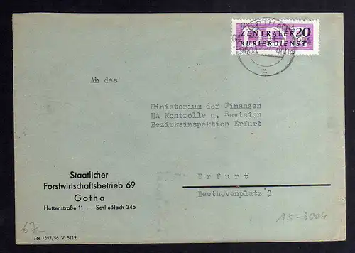B2542 Brief DDR ZKD 15 9004 1957 Staatlicher Forstwirtschaftsbetrieb Gotha nach