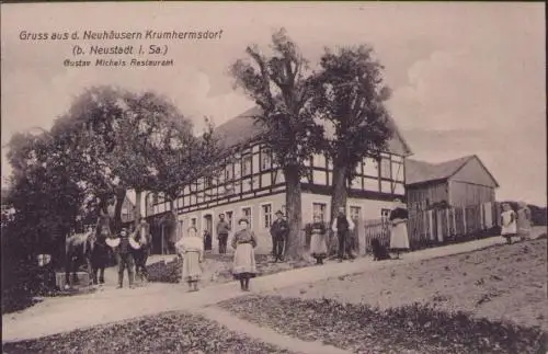 170912 AK Neuhäusern Krumhermsdorf b. Neustadt Sa. Michels Restaurant um 1910