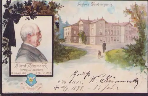 170828 AK Fürst Bismarck Herzog von Lauenburg Schloss Friedrichsruh 1898