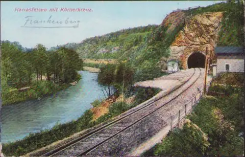 170717 AK Frankenberg Harrasfelsen Körnerkreuz um 1920