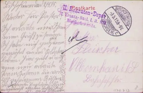 170713 AK Bischofswerda Klosterberg Seminar … 1915 Feldpost