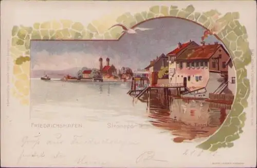 170661 AK Friedrichshafen Strandpartie Litho 1900 Künstlerkarte K. Fuchs