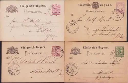 170635 4x Ganzsache Bayern je Stempel Mussbach 1881 1886 1887 1895