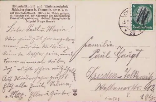 170508 AK Adelsberg bei Chemnitz 1934