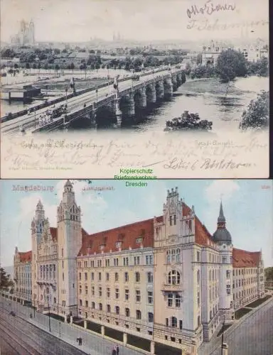 170474 2 AK Magdeburg Totalansicht Brücke Elbe 1899 Justizpalast 1907