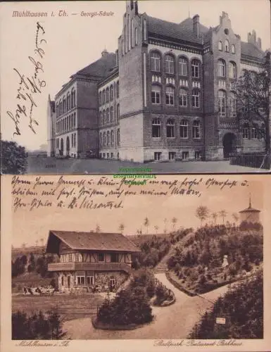 170380 2 AK Mühlhausen Thür. Stadtpark Restaurant Parkhaus Georgii Schule 1912