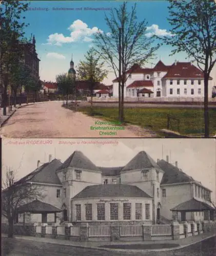 170356 2 AK Radeburg um 1915 Bildungs- u. Haushaltungschule Schulstraße 1918