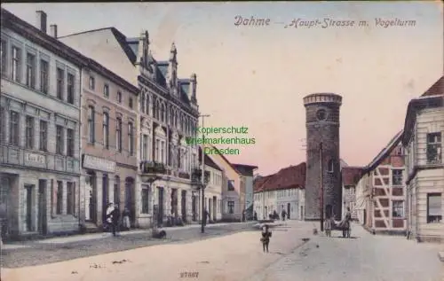 170355 AK Dahme Mark 1912 Hauptstraße mit Vogelturm Kaiser´s Kaffee Geschäft