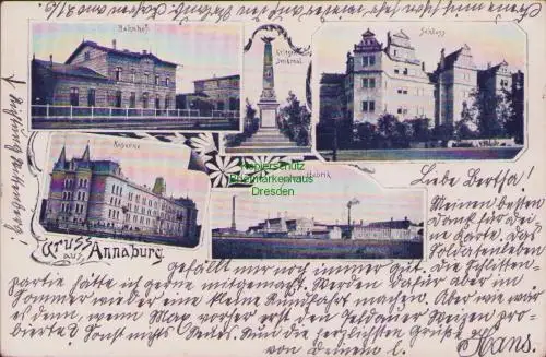 170330 AK Annaburg 1902 Bahnhof Kaserne Schloss Steingutfabrik