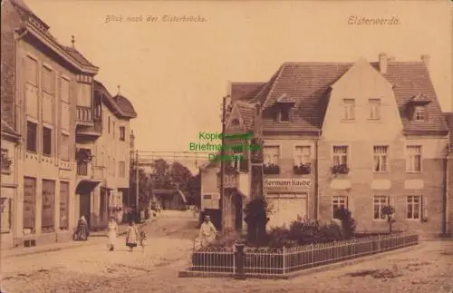 170328 AK Elsterwerda 1917 Geschäft Hermann Kaube Blick nach der Elsterbrücke