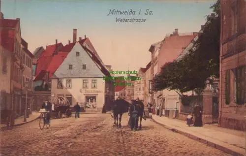 170324 AK Mittweida i. Sa. Weberstrasse Geschäft R. Hausmann 1908