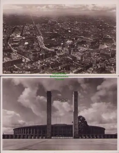 170293 2 AK Berlin Fotokarte Dom und Schloss Luftbild 1941 Olympia Stadion im