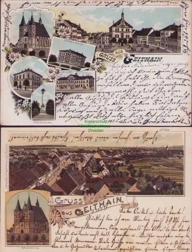 170274 2 AK Geithain Bahnhof Nikolaikirche Postamt Bürgerschule 1899 Panorama