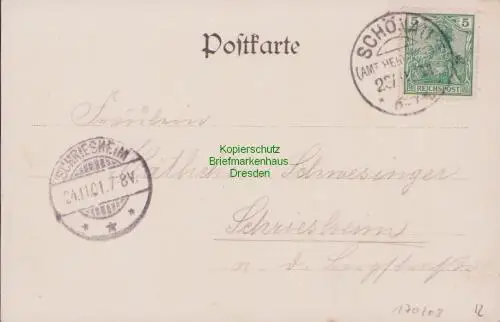 170208 AK Lochmühle bei Heidelberg 1901 gelaufen Schönau Amt He...